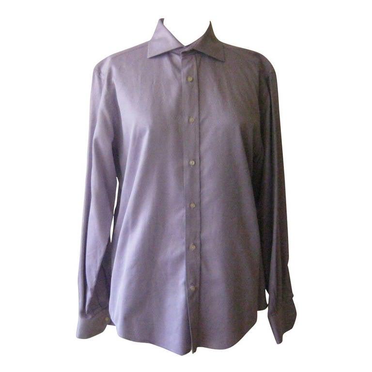ETRO Men's Cotton Shirt Size 40: Title: ETRO Men's Cotton Shirt Size 40 Description: A pattern of small diamond shapes in a light lilac and white, makes this shirt highly wearable with a suit, dress or sport pants. It is made of a co