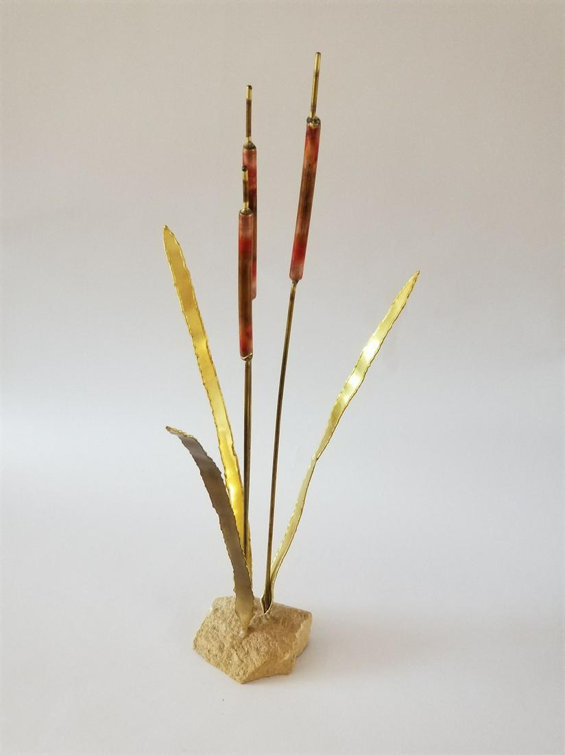 Mid Century Modern Brutalist Cattail Sculpture: Title: Mid Century Modern Brutalist Cattail Sculpture Maker: Curtis Jere or his style Origin: US Date/Period: 1960s Materials: Brass Size:14 x 3 inches Description: Very unique mid century modern brut