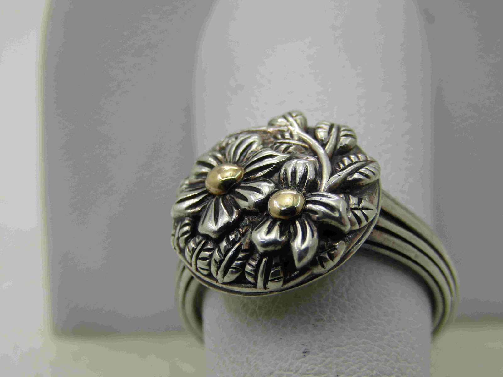 Sterling & 14kt Floral Ring, Sz. 8, Stephen Dweck (1 of 3)