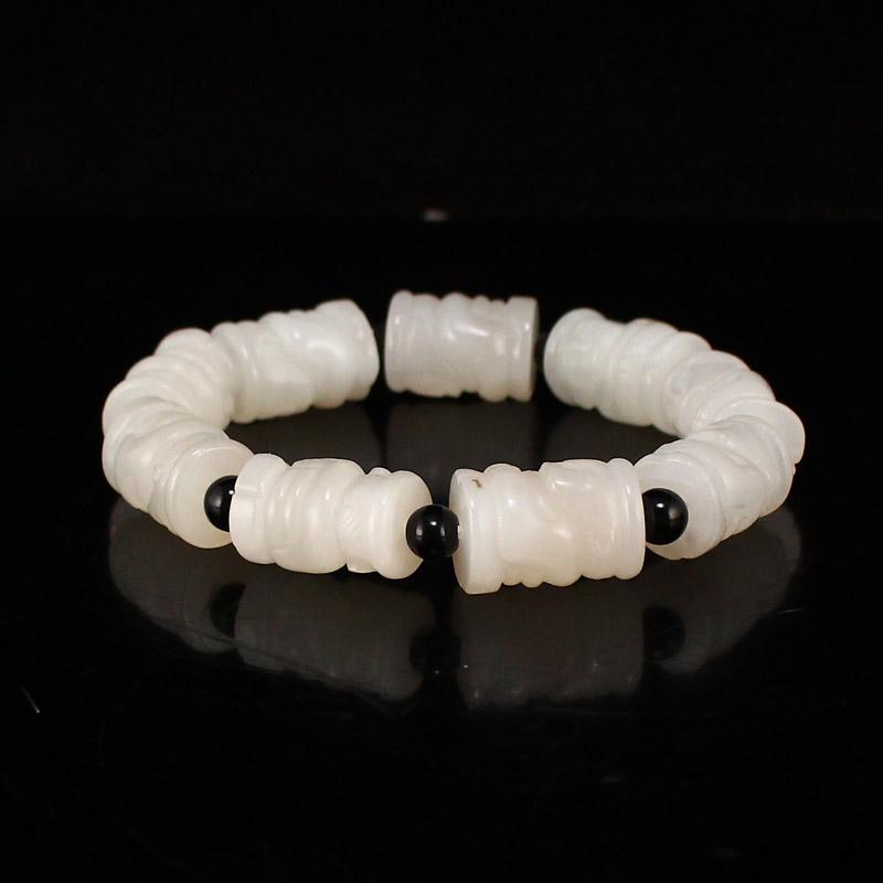 Chinese White Hetian Jade Figure Bracelet w Certificate (1 of 4)