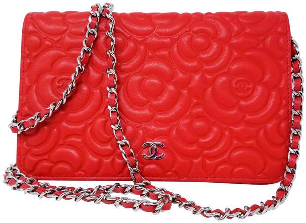 Chanel Red Goatskin Camellia Wallet on Chain Bag (1 of 12)