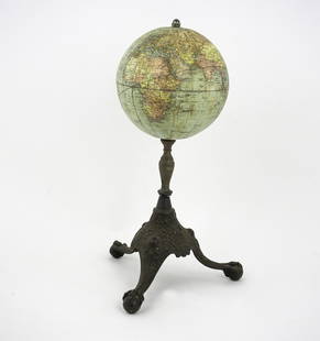 6" TERRESTRIAL ANTIQUE TABLE GLOBE W & K JOHNSTON for: This 6 inches globe was sold by the American maker WEBER COSTELLO of Chicago ( a school supplies company) .The globe gores were printed in England by the Johnston company which had an distribution agr