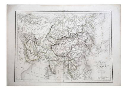 Antique French engraving Felix Delamarche Vaugondy Asia: Charles-Francois Delamarche (1740-1817), the founder of the family firm was one of the most important French geographers and mapmakers of the second half of the eighteenth century. Successor to