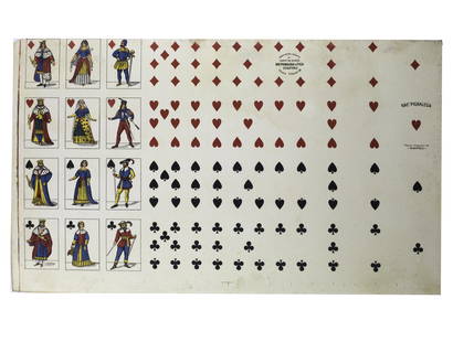 Uncut sheet playing card French suite PIGNALOSA NAPOLI: French suite edited by Edoardo Pignalosa, Rampe Brancaccio 76, Napoli , The cards are French-suited, elongated and narrow, and their design is reminiscent of several used in eighteenth century south a