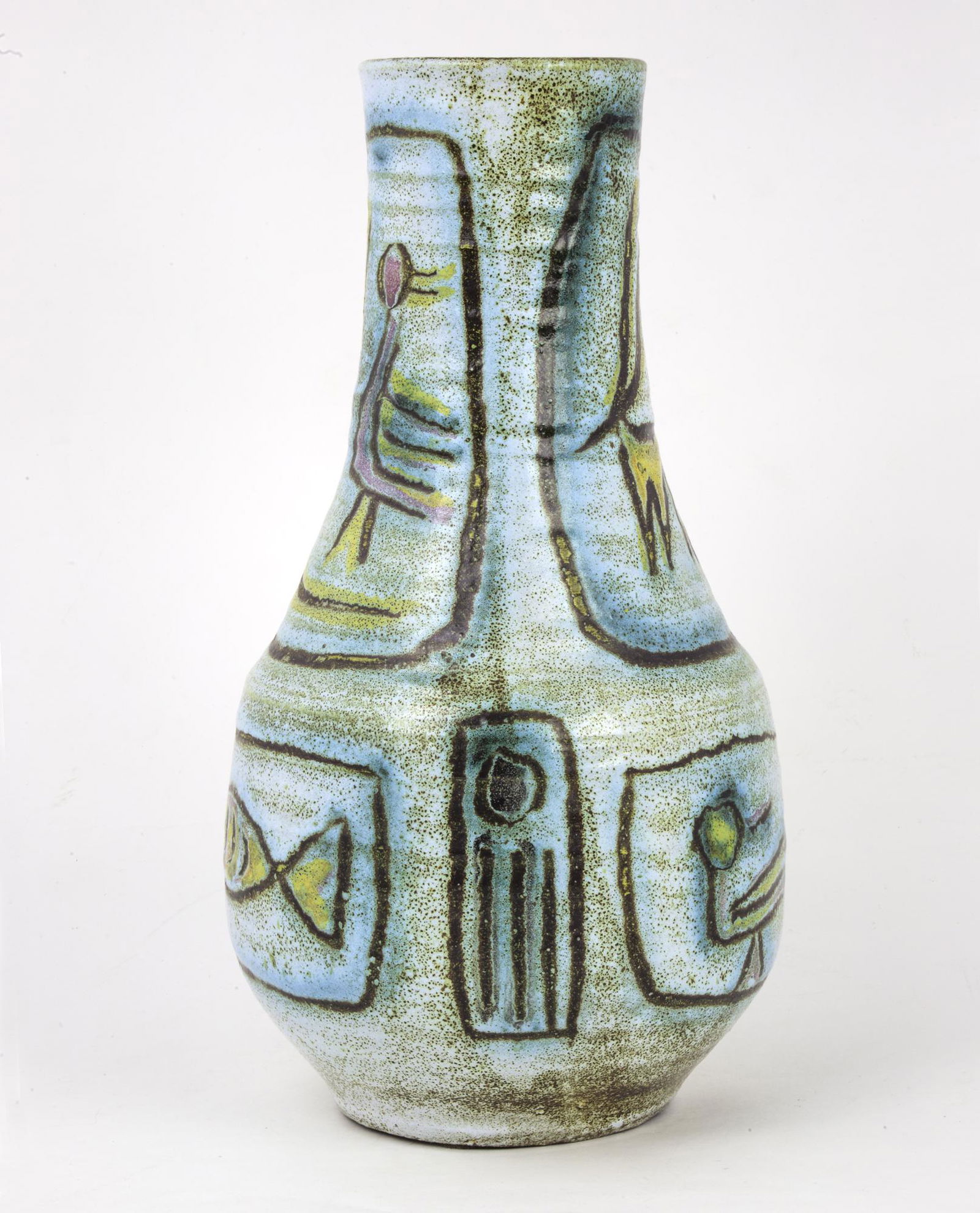 Mid CENTURY French pottery Accolay ceramic Vallauris: Interesting large mid-century pottery from France Accolay , in Accolay a group of artist similar to the Vallauris group made famous by Picasso were experimenting to produce artistic pieces for everyda