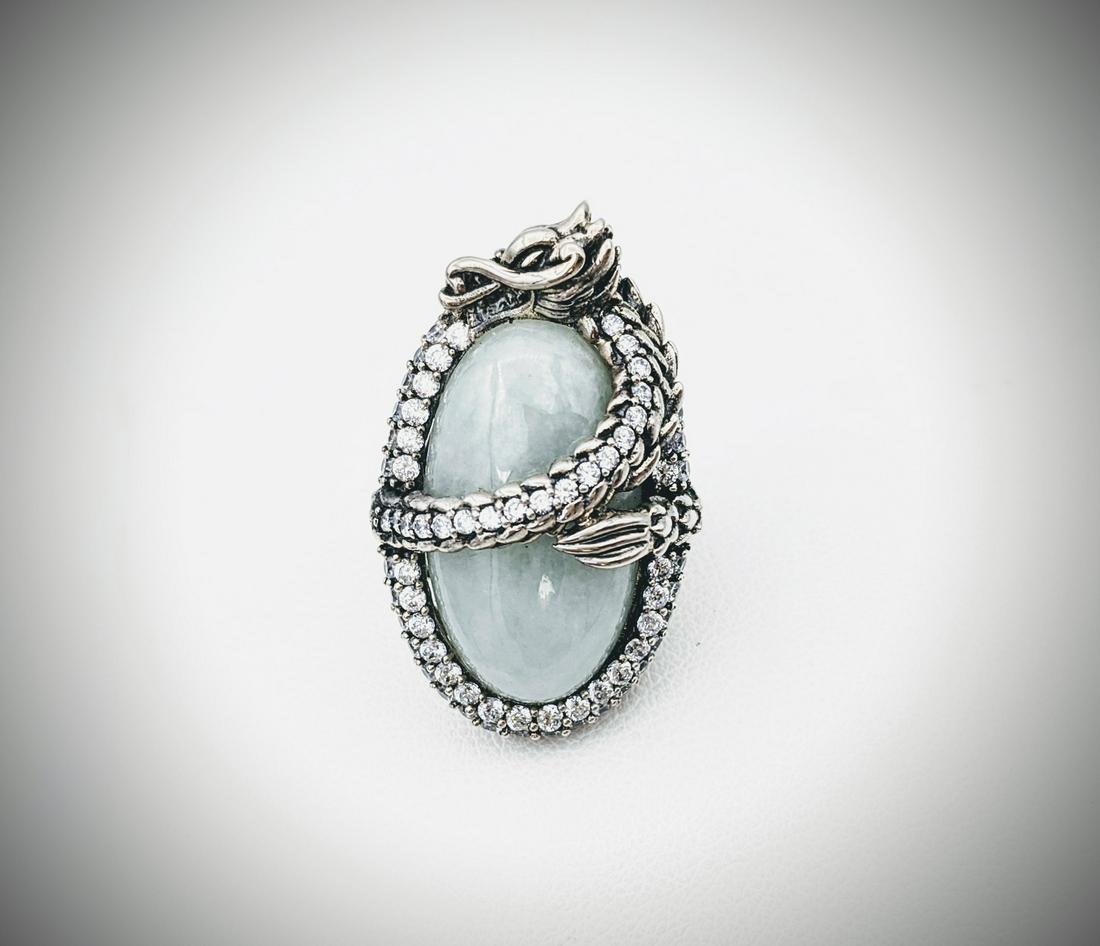 Sterling Silver Sz 7 Dragon Ring w Jade & Cubic (1 of 3)