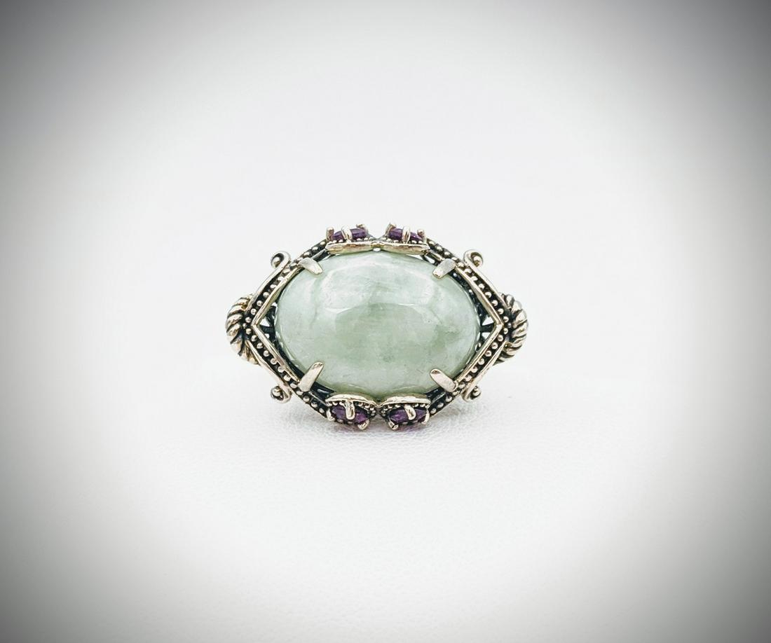 Sterling Silver Sz 7 Vintage Style Ring w Jade & Pink (1 of 4)