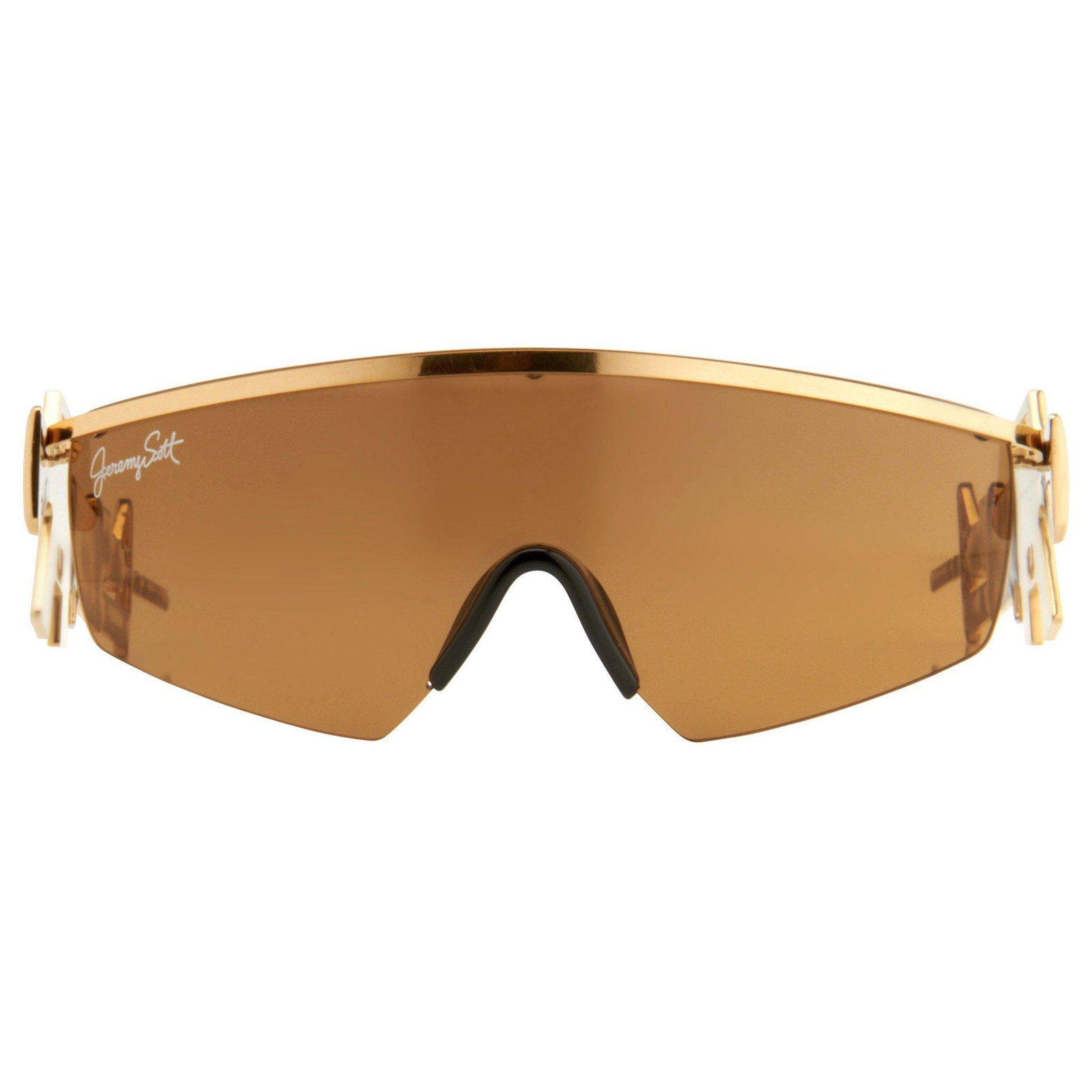 Jeremy Scott Sunglasses Shield Shiny Gold: Jeremy Scott Collection Special Edition Frame/Temple Colour: Gold Frame/Temple Material: Stainless Steel Size 137-142 Model No: JSM16C1SUN Nylon Category 2 Medium Tint Lenses Made in Japan <