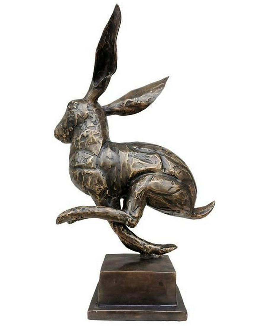 Jumping hare statue - Bronze hare - Dynamic bronze art (1 of 9)