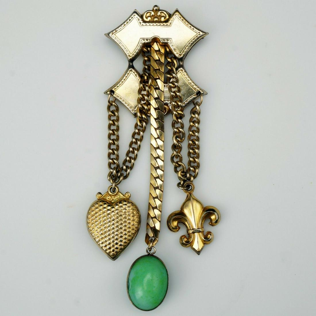 Edwardian Dangling Bits Goldtone Fur Clip or Pin (1 of 12)