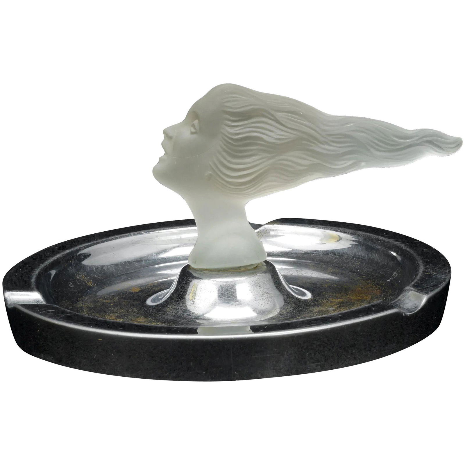 Art Deco Chrome Ashtray Glass Deco Molded Head c 1930 (1 of 9)