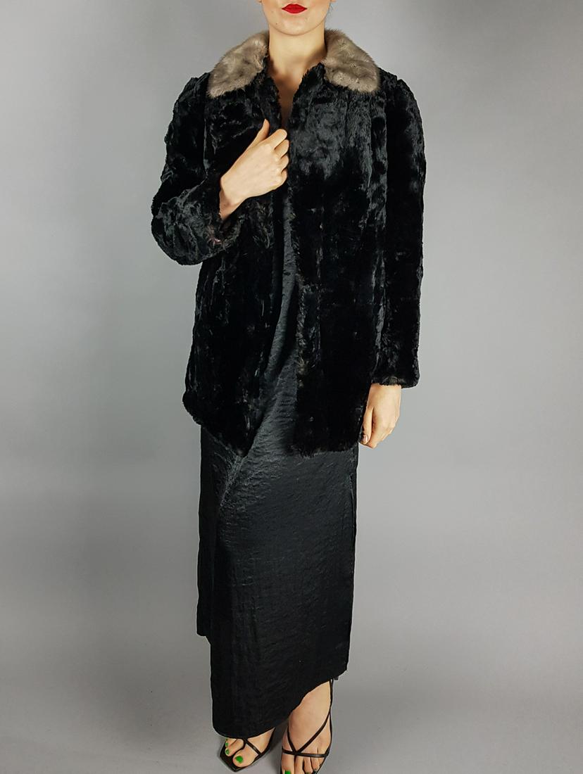 BLACK SHEARED MINK FUR JACKET PLATINUM COLLAR (1 of 7)