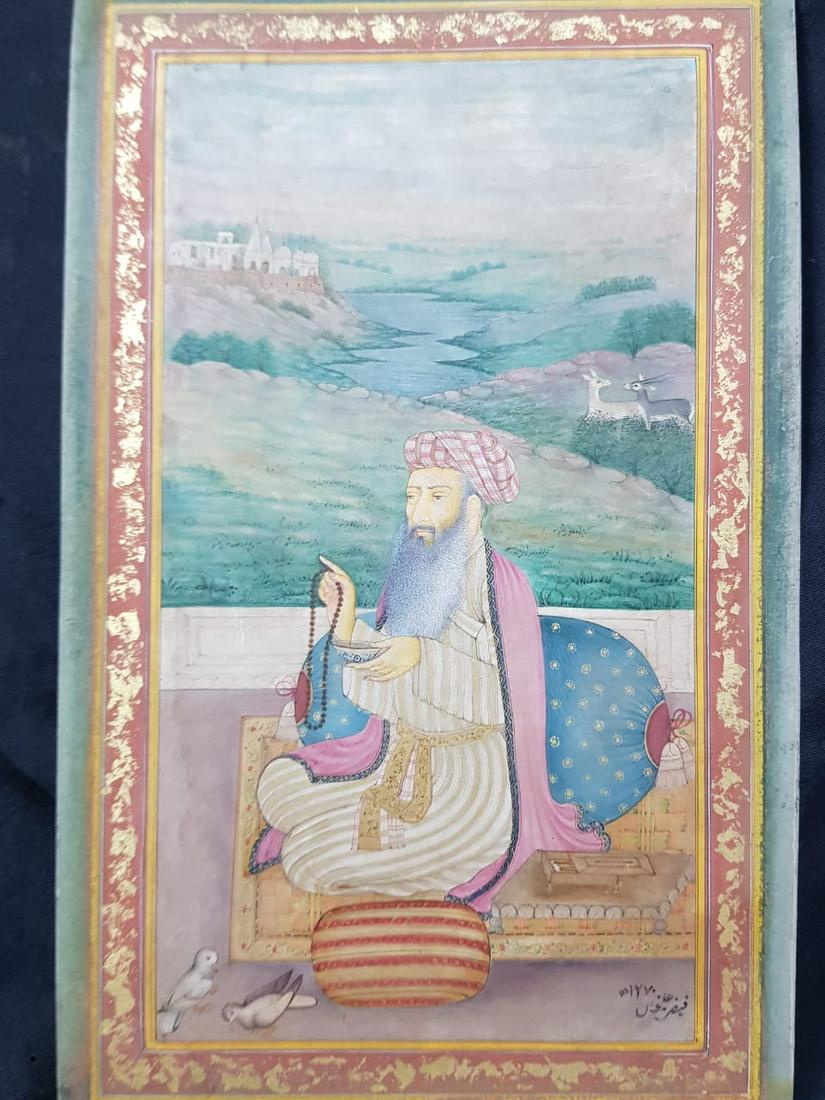 Islamic Mughal miniature painting of sufi moinudin: Title: Islamic Mughal miniature painting of sufi moinudin Maker: Origin: India Description: Rare antique islamic mughal miniature painting depicting sufi khawaja moinudin hassan chisti with very fine