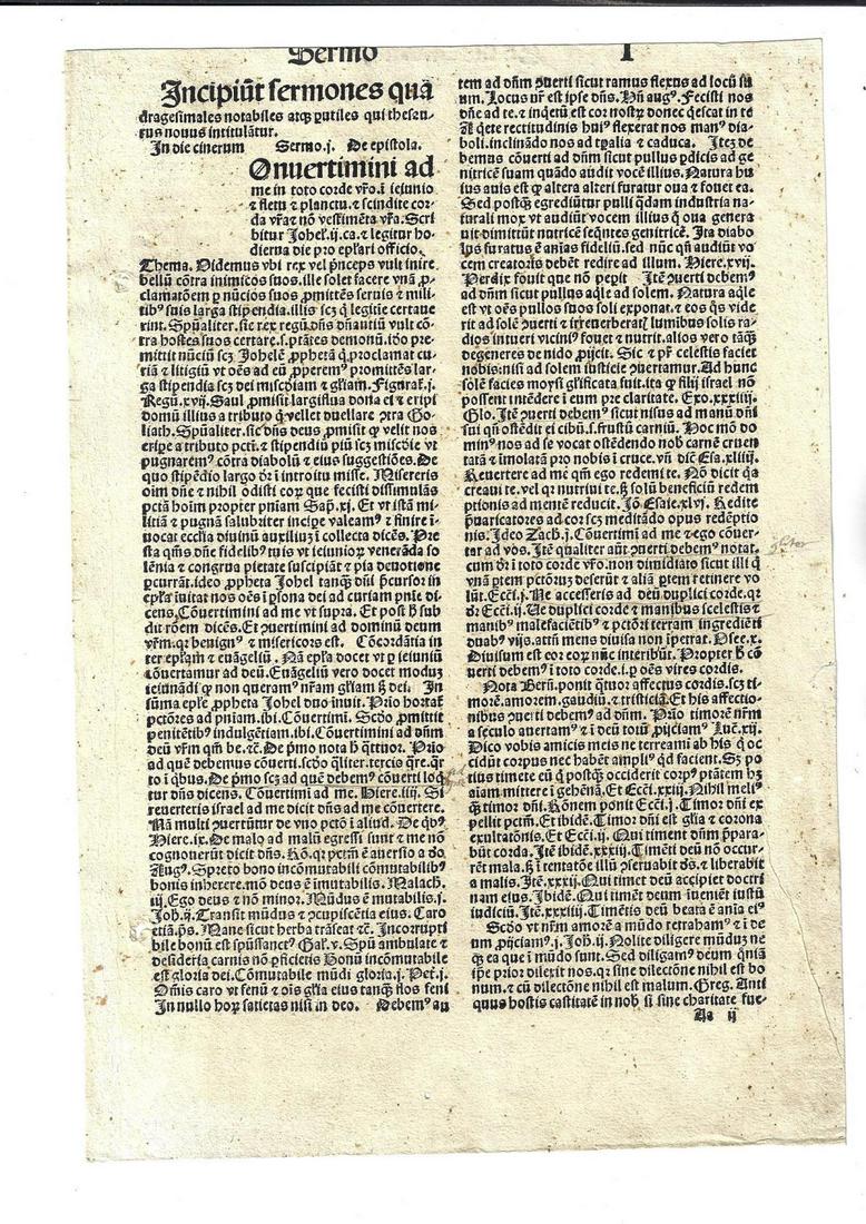 15th C Incunabula leaf from Religious Work (1 of 2)