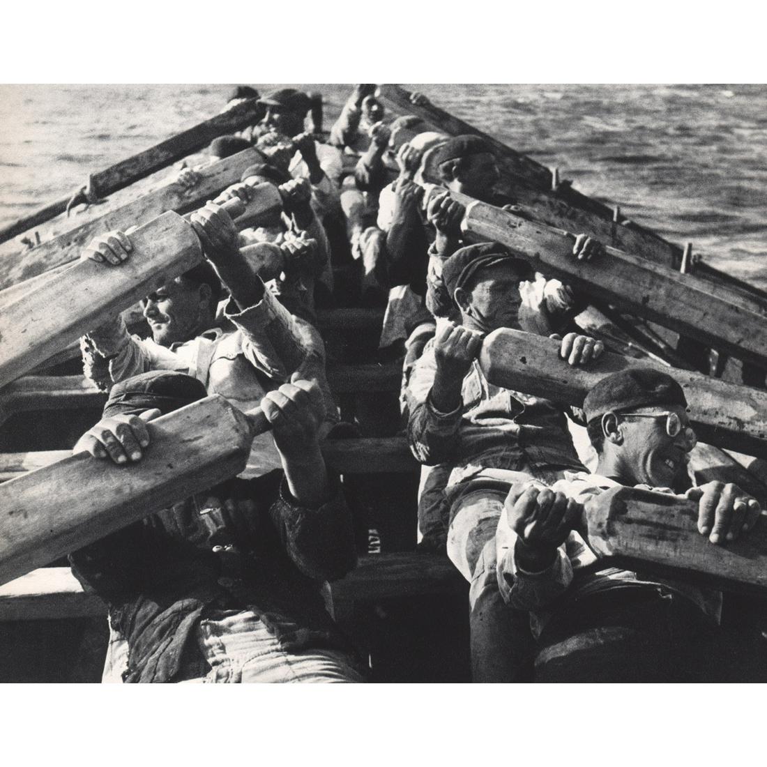 HANS SILVESTER -Tuna Fishermen, Sicily: Artist: HANS SILVESTER Print Title: Tuna Fishermen, Sicily Medium: Sheet-fed Gravure Printing Date: 1960's Printed in Switzerland Image Size approx: 6.5 X 8.5 inches Hans Silvester (b. 1938) is a prof