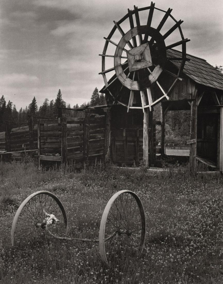 EDWARD WESTON - Slaughter Wheel, Meyers Ranch in: Artist: EDWARD WESTON Print Title: Slaughter Wheel, Meyers Ranch in Yosemite, 1938 Medium: Photoengraving Printed in USA in 1970’s Image Size approx: 9.5 x 7.5” Edward Weston 1886-1958) was a 20th