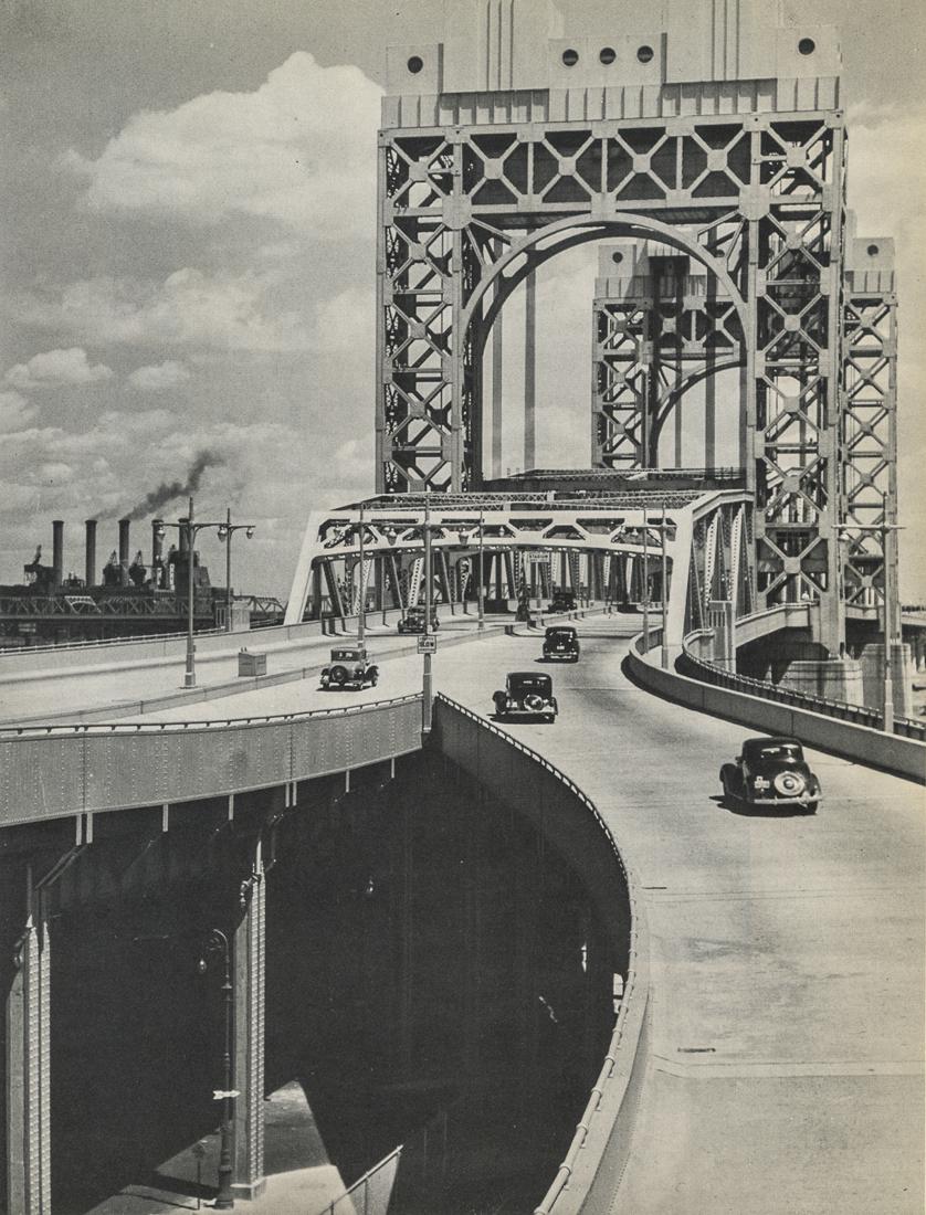 BERENICE ABBOTT - Tri-Borough Bridge, East 125th: Artist: Berenice Abbott Title: Tri-Borough Bridge, East 125th, 1937 Medium: Photo Litho, 1973, USA Dimensions: 6.7x8.8" Description: Heat Wax Mounted on 11x14" Conservation Board Artist Bio: Berenice