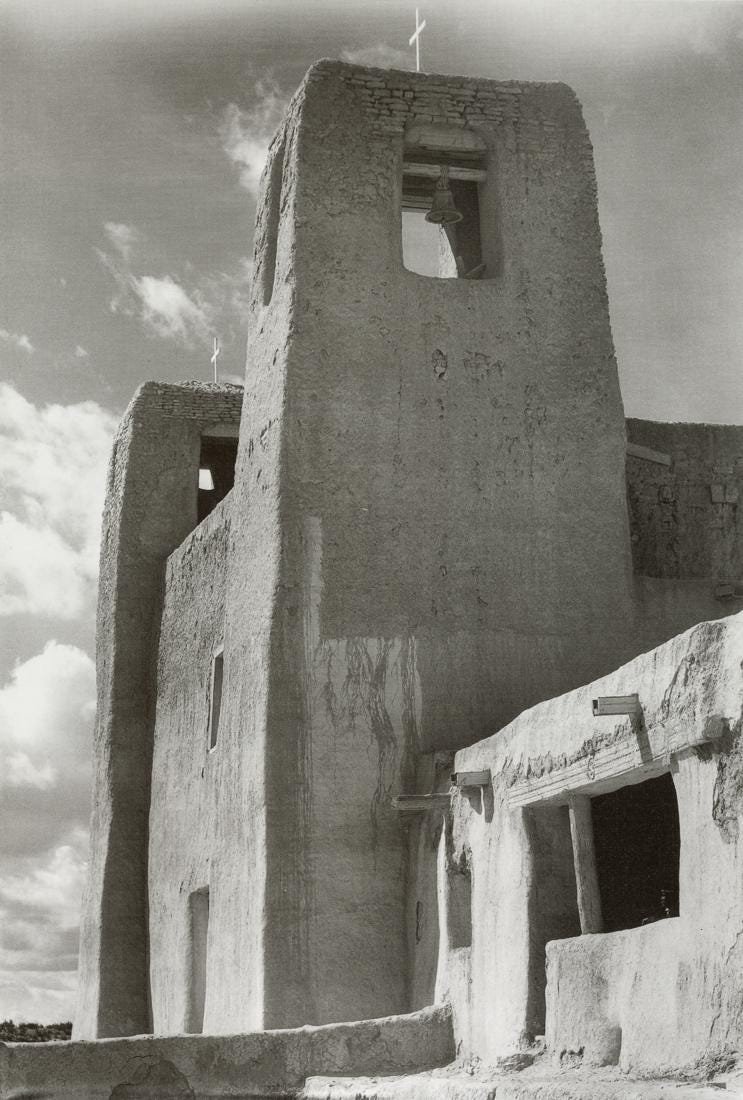 MARGARET BOURKE-WHITE - Acoma Pueblo, Church, 1935: Artist: Margaret Bourke-White Title: Acoma Pueblo, Church, New Mexico for TWA, 1935 Medium: Photo Litho, 1998, Italy Dimensions: 6.8x10.05" Description: Heat Wax Mounted on 8.5x11" Conservation Board 