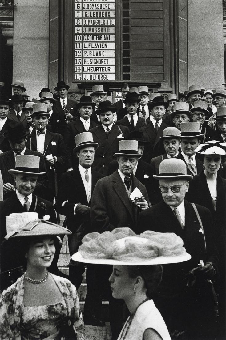 JEANLOUP SIEFF - Jockey-Club Prize, Longchamp, 1956: Artist: Jeanloup Sieff Title: The Jockey-Club Prize, Longchamp, 1956 Medium: Photo Litho, 1996, Germany Dimensions: 7.45x11.2" Description: Heat Wax Mounted on 11x14" Conservation Board Artist Bio: Je
