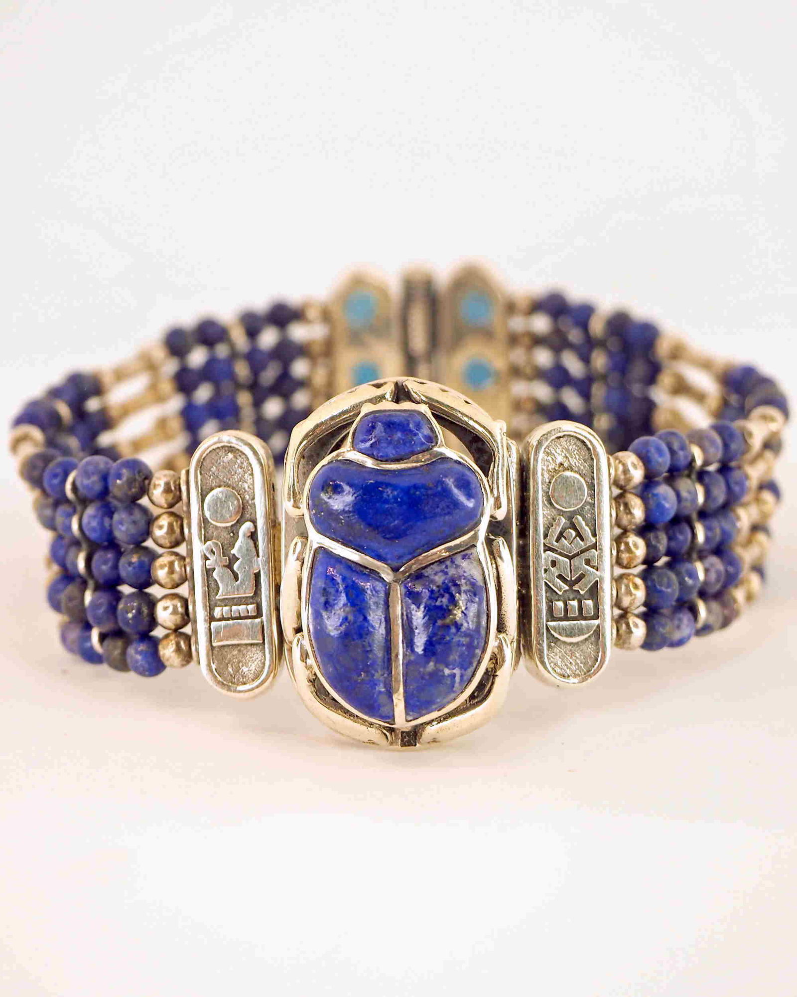 Egyptian jewelry - silver and lapis lazuli scarab (1 of 5)