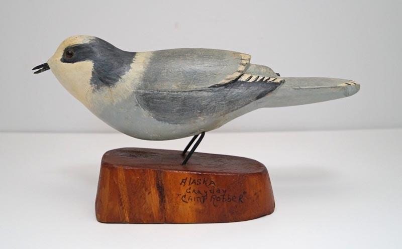Vintage Folk Art Alaska Gray Jay Bird Wood Carving (1 of 9)