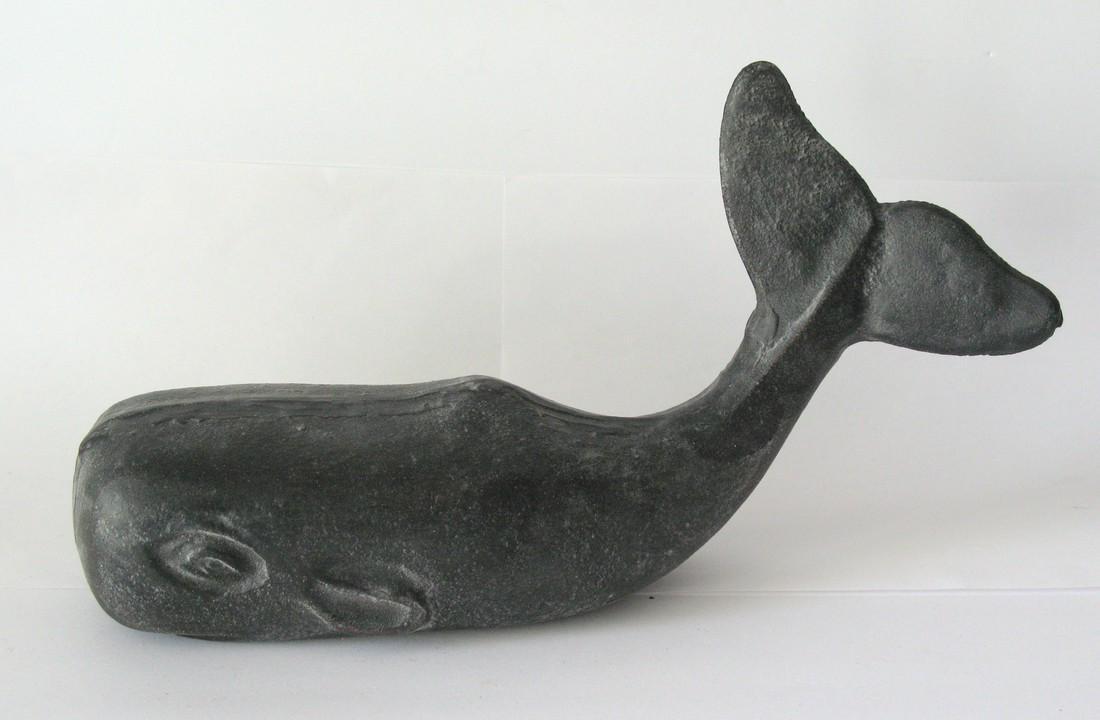 Vintage Cast Iron Whale Doorstop: Title: Vintage Cast Iron Whale Doorstop Date/Period: 1950's Dimension: 12 1/2" long Additional Information: Nice vintage cast iron whale doorstop in original paint & condition. Shipping: Domestic: Fla