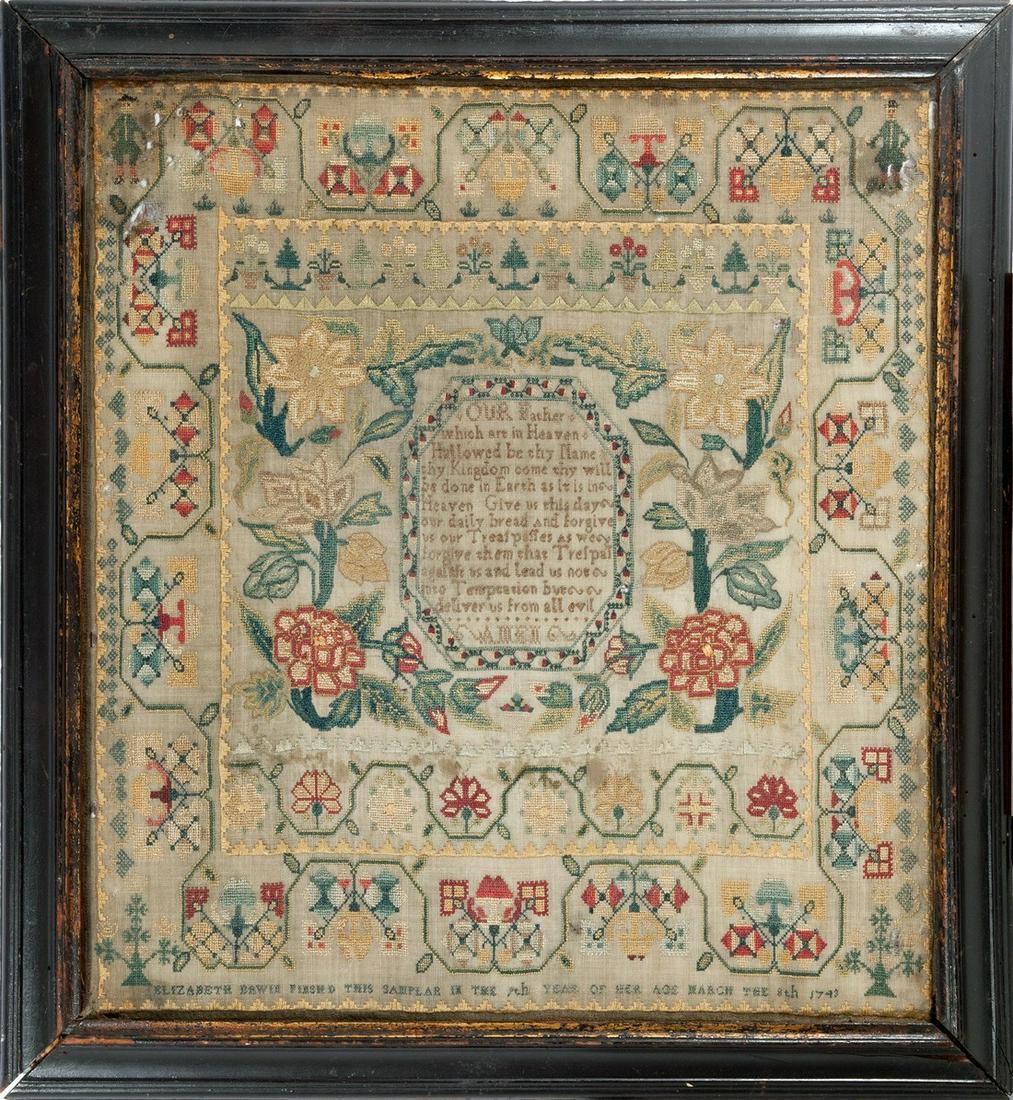 "LORDS PRAYER" SAMPLER BY AN EIGHT YEAR OLD IN 1743 (1 of 2)