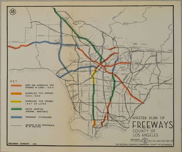 1953 LA Planning Commission Map of LA Freeway Master: Title: 1953 LA Planning Commission Map of LA Freeway Master Plan -- Master Plan of Freeways County of Los AngelesCartographer: Ruscardon EngineersYear / Place: 1953, Los AngelesMap Dimension (in.):