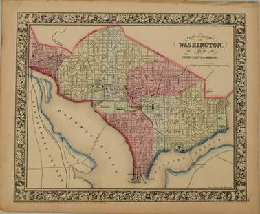 1861 Mitchell Map of Washington DC -- Plan of the City: Title: 1861 Mitchell Map of Washington DC -- Plan of the City of Washington The Capitol of the United States of AmericaCartographer: S MitchellYear / Place: 1861, PhiladelphiaMap Dimension (in.):