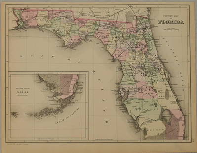 1883 Mitchell/Bradley Map of Florida -- County Map of: Title: 1883 Mitchell/Bradley Map of Florida -- County Map of Florida Cartographer: Mitchell / Bradley Year / Place: 1883, Philadelphia Map Dimension (in.): 10.5 X 14.4 in. This is a rather handsome co