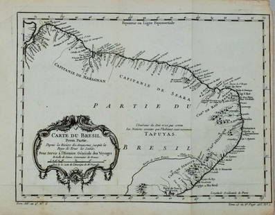 1773 Bellin Map of Coastal Brazil -- Carte du Bresil: Title: 1773 Bellin Map of Coastal Brazil -- Carte du Bresil Prem. Partie Depuis la Riviere des Amazones jus qua la Bay de Tous les Saints…Cartographer: J BellinYear / Place: 1773, ParisMap