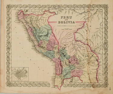 1855 Colton Map of Peru and Bolivia -- Peru and Bolivia: Title: 1855 Colton Map of Peru and Bolivia -- Peru and BoliviaCartographer: J ColtonYear / Place: 1855, New YorkMap Dimension (in.): 12.7 X 15.5 in. This attractive map of western South America