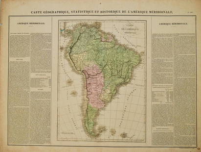 1825 Buchon Map of South America -- Carte Geographique,: Title: 1825 Buchon Map of South America -- Carte Geographique, Statistique et Historique de l'Amerique MeridionaleCartographer: J BuchonYear / Place: 1825, ParisMap Dimension (in.): 18 X 25.2 in. 