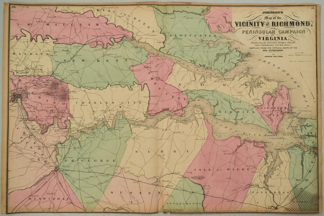1862 Johnson Map of Civil War Virginia East of Richmond (1 of 1)