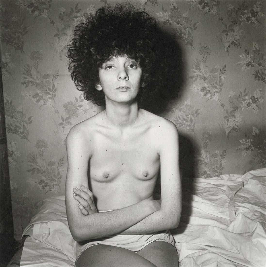 DIANE ARBUS - Girl Sitting on Bed, Shirt Off, 1968: Artist: Diane Arbus Title: Girl Sitting on Her Bed with Her Shirt Off, NYC, 1968 Medium: Photo Litho, 2003, Germany Dimensions:8.25x8.3" Description: Heat Wax Mounted on 11x14" Conservation Board Arti