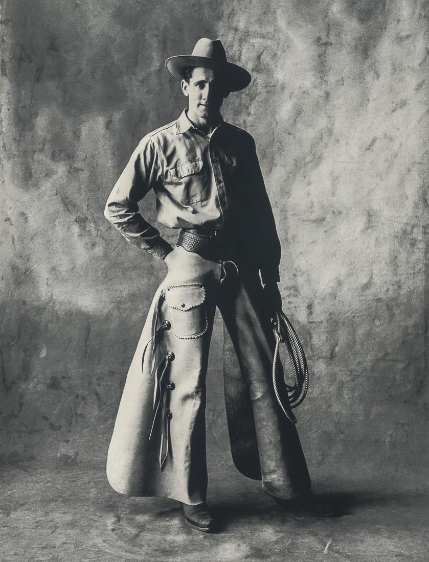 IRVING PENN - Cowboy, New York, 1951: Artist: Irving Penn Title: Cowboy, New York, 1951 Medium: Photo Litho, 2009, USA Dimensions:6.7x8.8" Description: Heat Wax Mounted on 11x14" Conservation Board Artist Bio: Irving Penn (1917-2009) was 