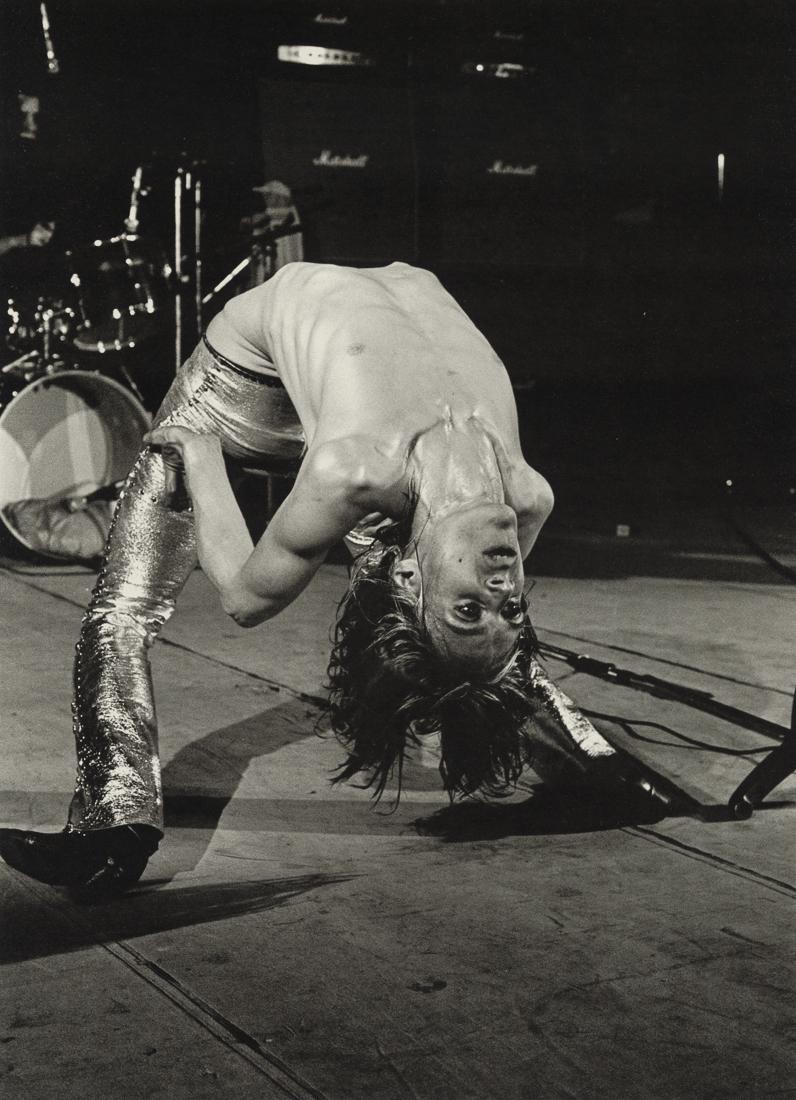 MICK ROCK - Iggy Pop, King's Cross Cinema, 1972: Artist: Mick Rock Title: Iggy Pop in performance at King's Cross Cinema, London, England, 1972 Medium: Photo Litho, 2009, China Dimensions:7.7x10.6" Description: Heat Wax Mounted on 11x14" Conservatio