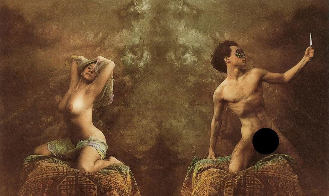 JAN SAUDEK - Weapons of Woman and Man: Artist: Jan Saudek Title: Weapons of Woman and Man Medium: Photo Litho, 1991, Slovenia Dimensions:8x4.75" Description: Heat Wax Mounted on 8.5x11" Conservation Board Artist Bio: Jan Saudek (1935) is a