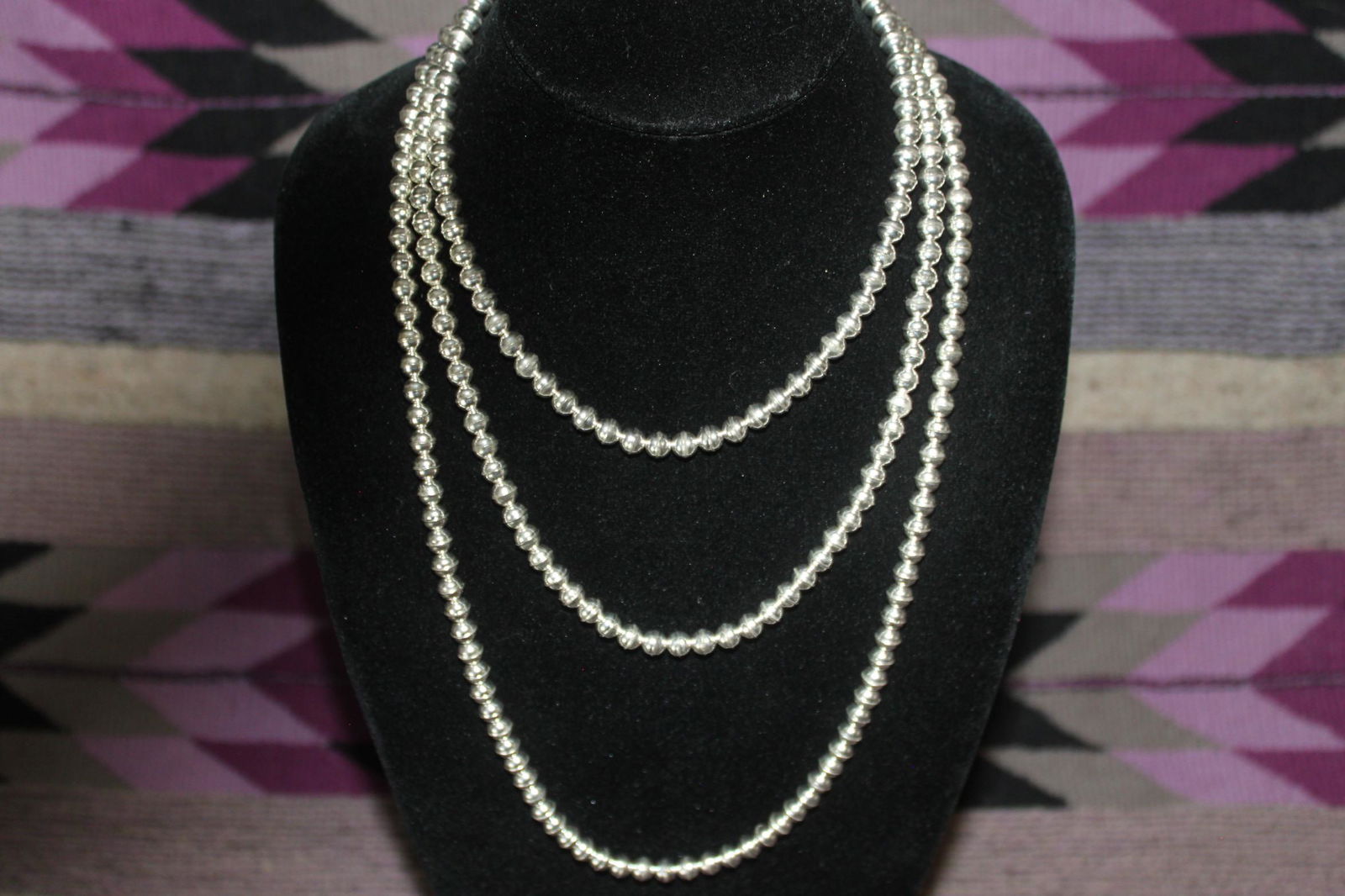 Sterling 60" 6mm Navajo Bench Bead Necklace (1 of 6)