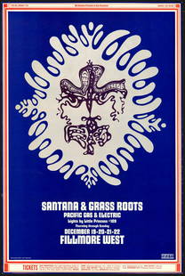 First Print BG-150 Santana Poster: No Reserve! Artist: Wes WilsonTitle: First Print BG-150 Santana PosterPrinting Date: 1968Medium: LithographSize/Format: 14? x 21??Publisher: Bill GrahamSeries: Bill Graham PresentsAdditional Info: