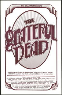 Original Grateful Dead Orpheum Theater Poster: No Reserve! Artist: Randy Tuten Title: Original Grateful Dead Orpheum Theater Poster Printing Date: 1976 Medium: Lithograph Size/Format: 13½" x 20¾" Publisher: Bill Graham Additional Info: Produced