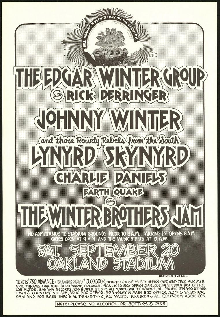 Day on The Green #6 from 1975 Poster: No Reserve! Artist: Randy Tuten Title: Day on The Green #6 from 1975 Poster Printing Date: 1975 Medium: Lithograph Size/Format: 12?" x 17¾" Publisher: Bill Graham Additional Info: Offered in this lot