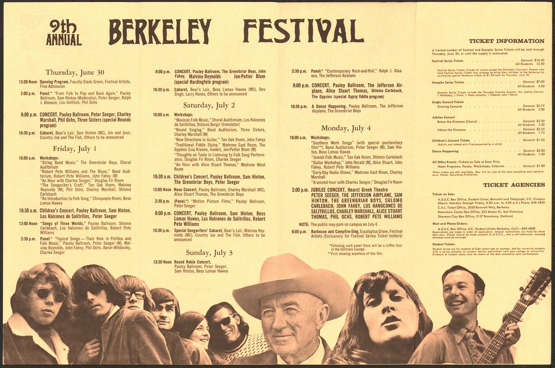 9th Annual Berkeley Folk Music Festival Mailer: No Reserve! Artist: Oliver Title: 9th Annual Berkeley Folk Music Festival Mailer Printing Date: 1966 Medium: Lithograph Size/Format: 8½" x 11?" Additional Info: This advertisement and ticket order fo
