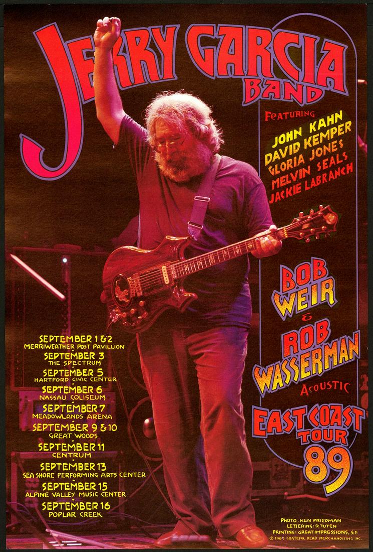 1989 Jerry Garcia Band Tour Poster: No Reserve! Artist: Ken Friedman / Randy Tuten Title: 1989 Jerry Garcia Band Tour Poster Printing Date: 1989 Medium: Lithograph Size/Format: 13?" x 19?" Additional Info: Used for the Jerry Garcia Band