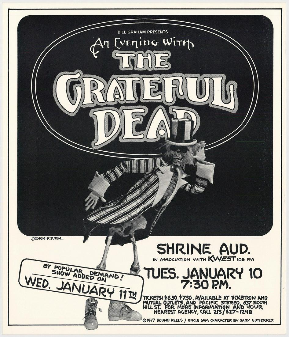 An Evening With The Grateful Dead: No Reserve! Artist: Randy Tuten / Gary Gutierrez Title: An Evening With The Grateful Dead Printing Date: 1977 Medium: Lithograph Size/Format: 18?" x 21¼" Publisher: Bill Graham Additional Info: Origi