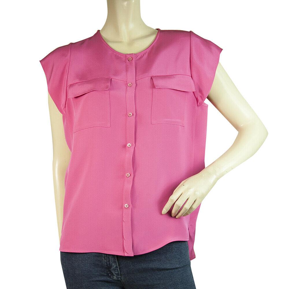 Etro Fuchsia 100% Silk Cap Sleeve Button Front Shirt: Etro Fuchsia 100% Silk Cap Sleeve Button Front Shirt Blouse Top Size 46 Vivid fuchsia color, a very beautiful top from Etro. This ETRO top with cap sleeves, button front closure and collarless necklin