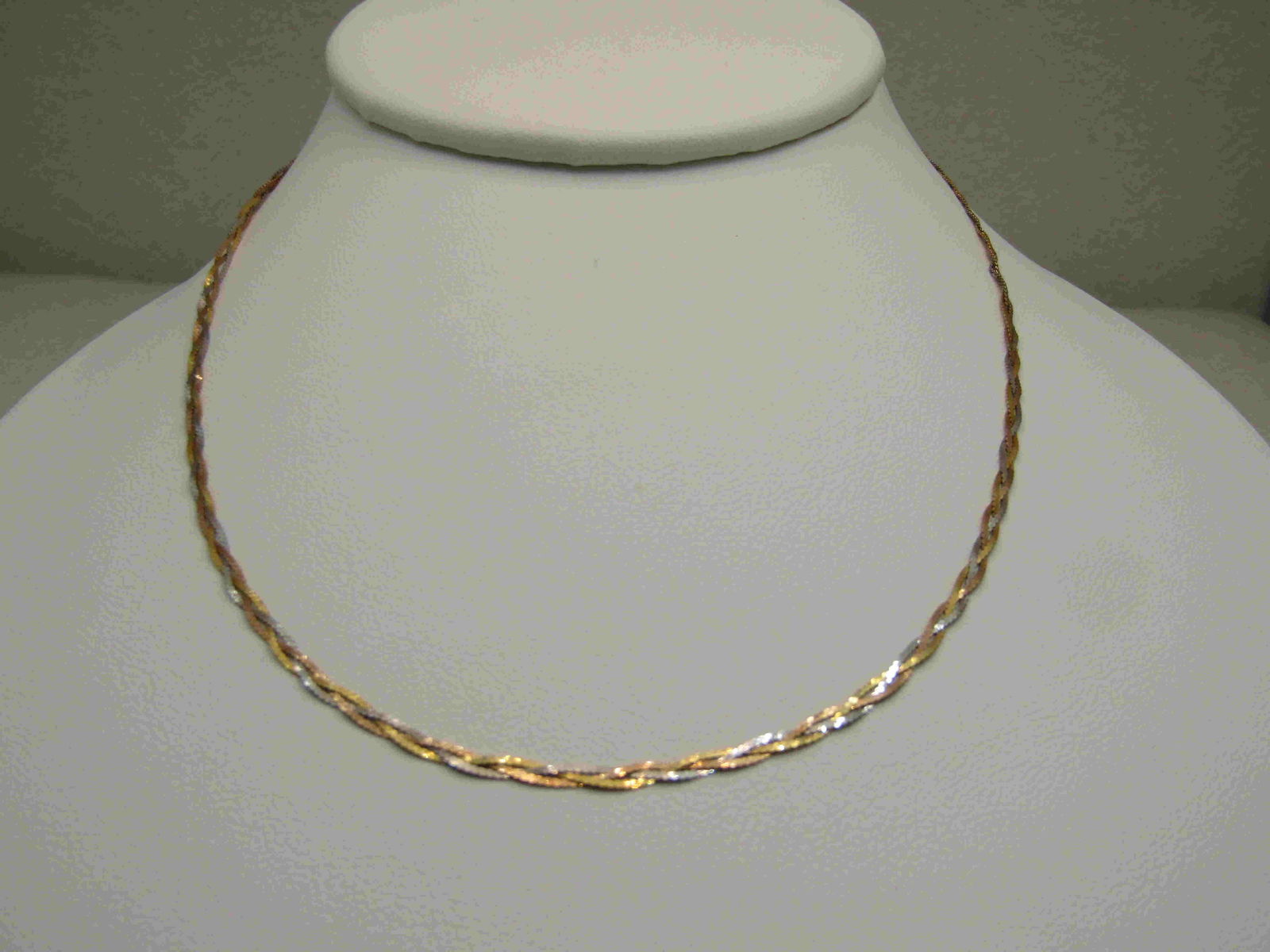 Vintage 14kt Tri Color Braided Herringbone Necklace, (1 of 5)