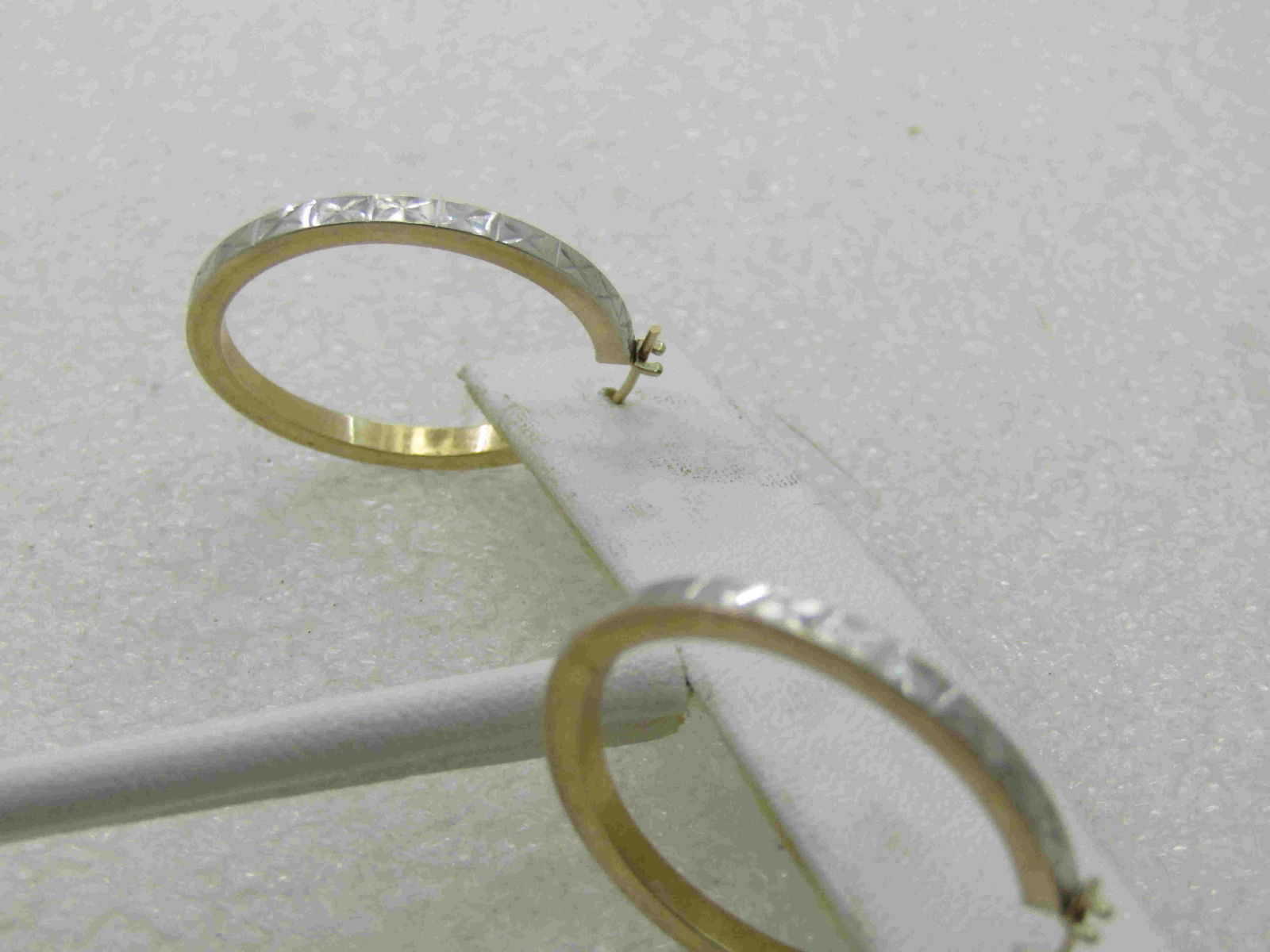 Vintage 14kt Two Tone Gold Hoop Earrings, Diamond Cut, (1 of 8)