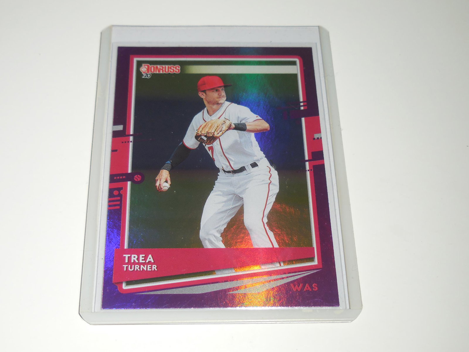 2020 DONRUSS TREA TURNER PINK HOLOFOIL: Title: 2020 DONRUSS TREA TURNER PINK HOLOFOIL Description: VERY NICE CARD. APPROXIMATELY NEAR MINT CONDITION. WILL SHIP WITH SLEEVE & TOP LOADER. Date/Period: MODERN Reserve: $3.00 Shipping: Domestic: