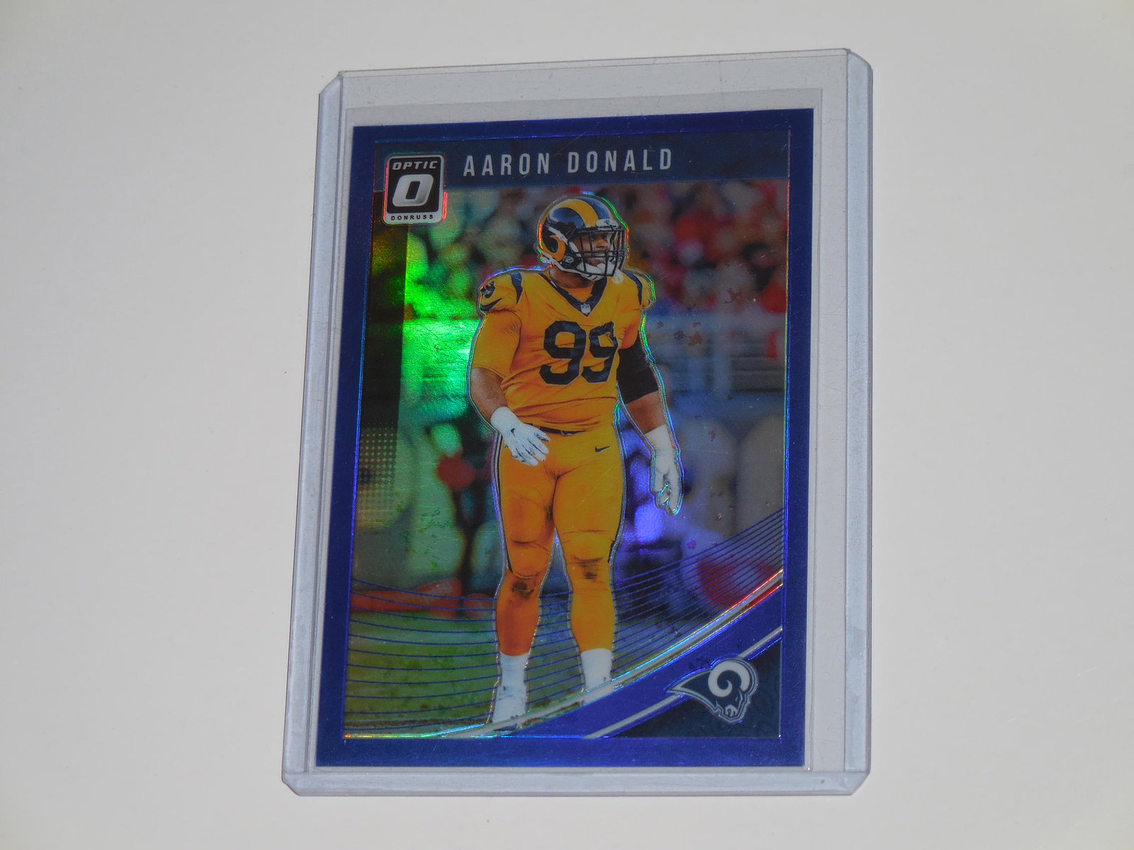 2018 OPTIC AARON DONALD BLUE PRIZM #'D 146/149: Title: 2018 OPTIC AARON DONALD BLUE PRIZM #'D 146/149 Description: VERY NICE LOOKING CARD! THIS CARD IS IN APPROXIMATELY NEAR MINT CONDITION. THE CARD YOU SEE IN THE PHOTOS IS THE CARD YOU'RE ACTUALLY